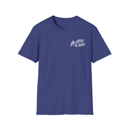 Acanthus Lodge #632 Left Chest, & Back Compass Print. Unisex Softstyle T-Shirt
