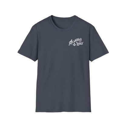 Acanthus Lodge #632 Left Chest, & Back Compass Print. Unisex Softstyle T-Shirt