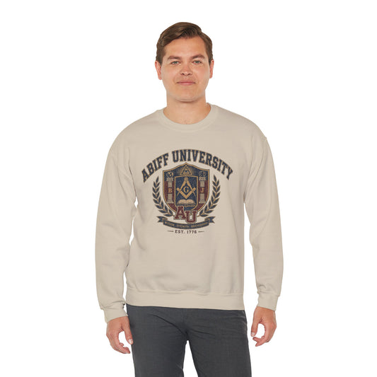 Abiff University Crest Sweatshirt — Vintage Masonic Fraternity Crewneck