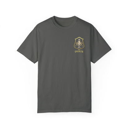 Gnemeth Left Chest Logo, Unisex Garment-Dyed T-Shirt with Vintage Shield Design