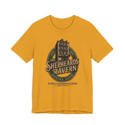 Shepheard's Tavern, Multi Valley, Vintage Pub Tee — 'Beware of Indiscretions & Excess' Logo Shirt