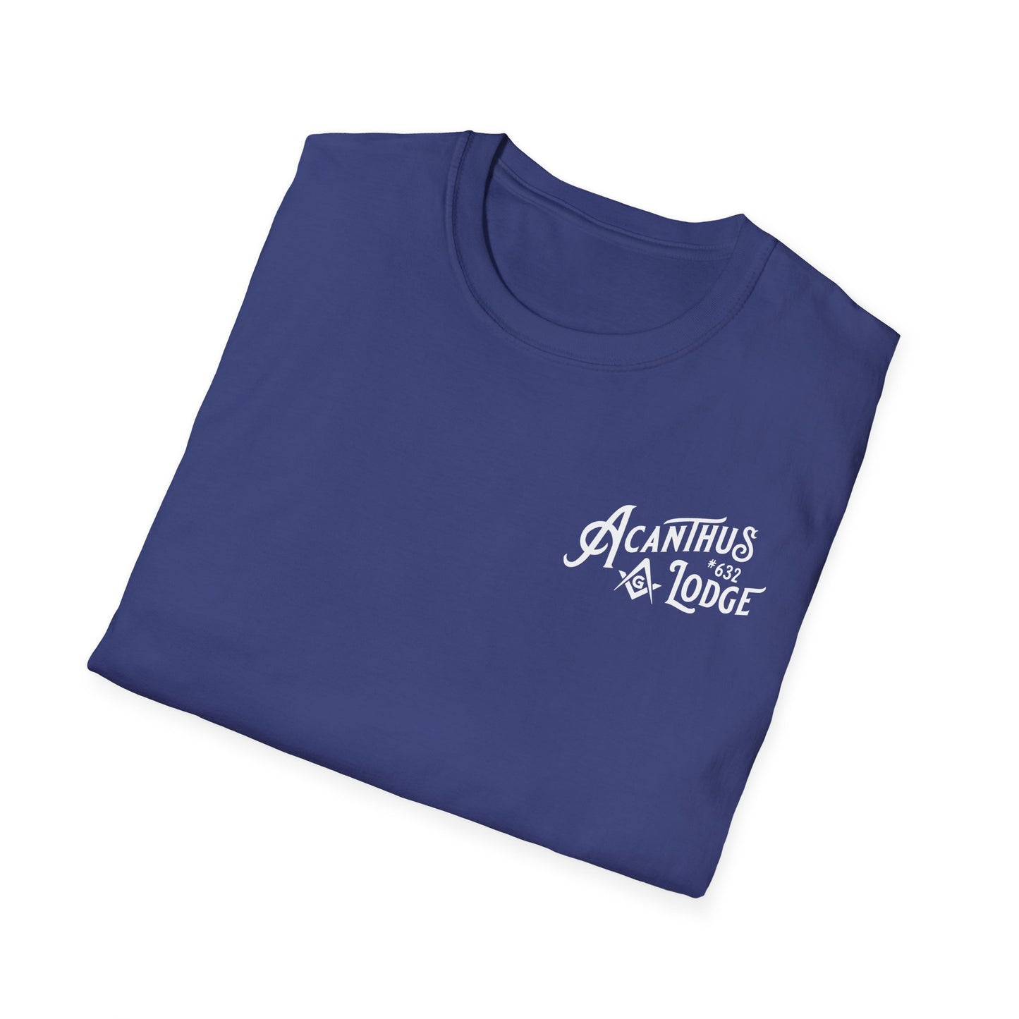 Acanthus Lodge #632 Left Chest, & Back Compass Print. Unisex Softstyle T-Shirt