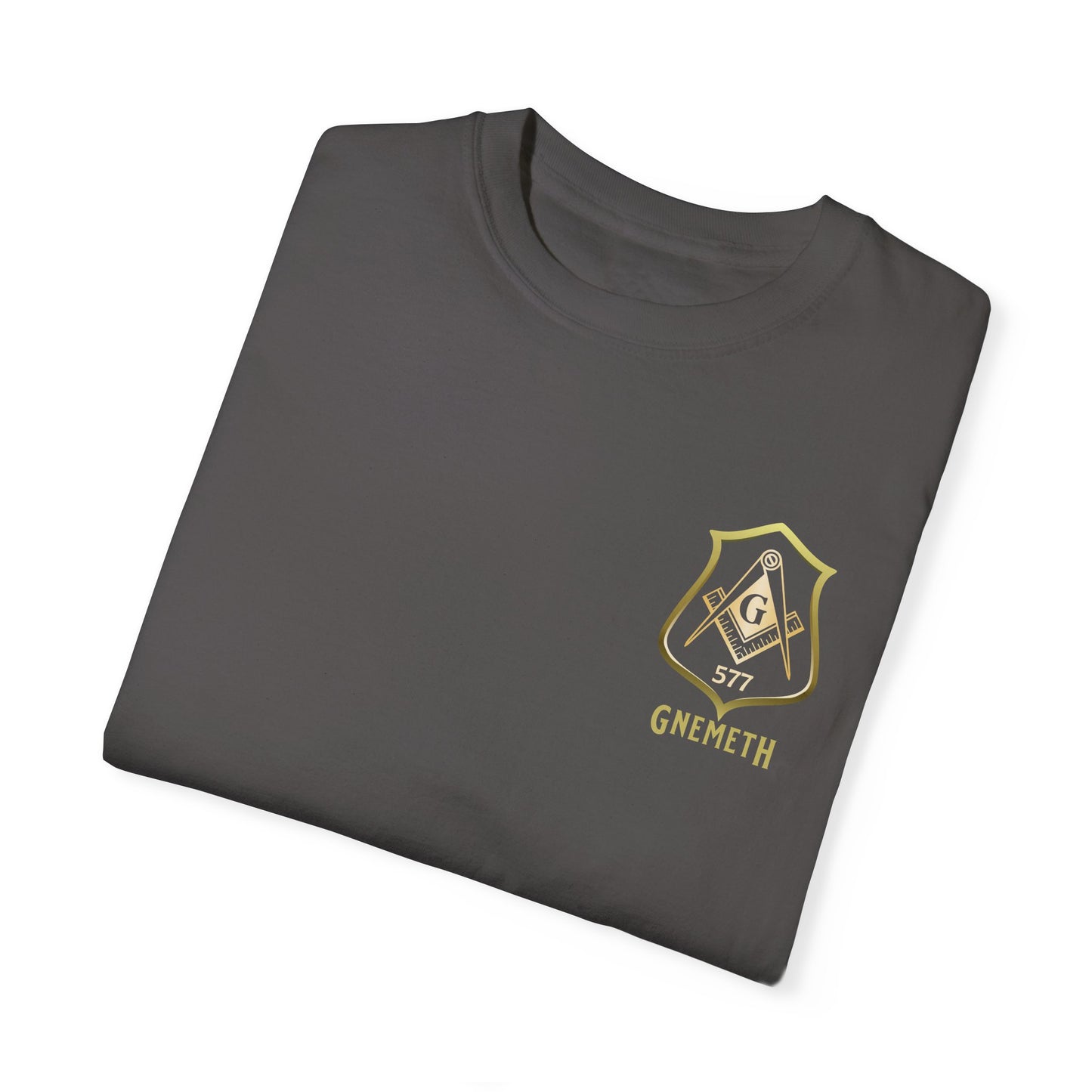 Gnemeth Left Chest Logo, Unisex Garment-Dyed T-Shirt with Vintage Shield Design