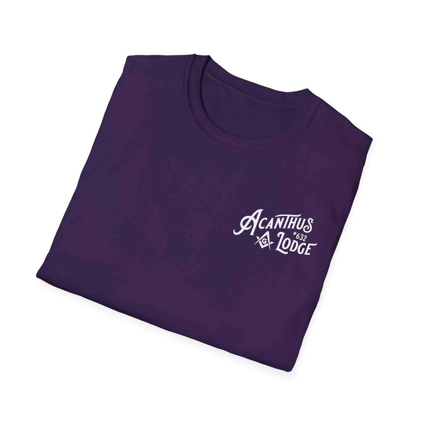 Acanthus Lodge #632 Left Chest, & Back Compass Print. Unisex Softstyle T-Shirt