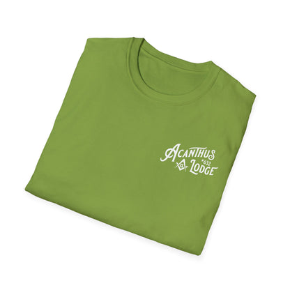 Acanthus Lodge #632 Left Chest, & Back Compass Print. Unisex Softstyle T-Shirt