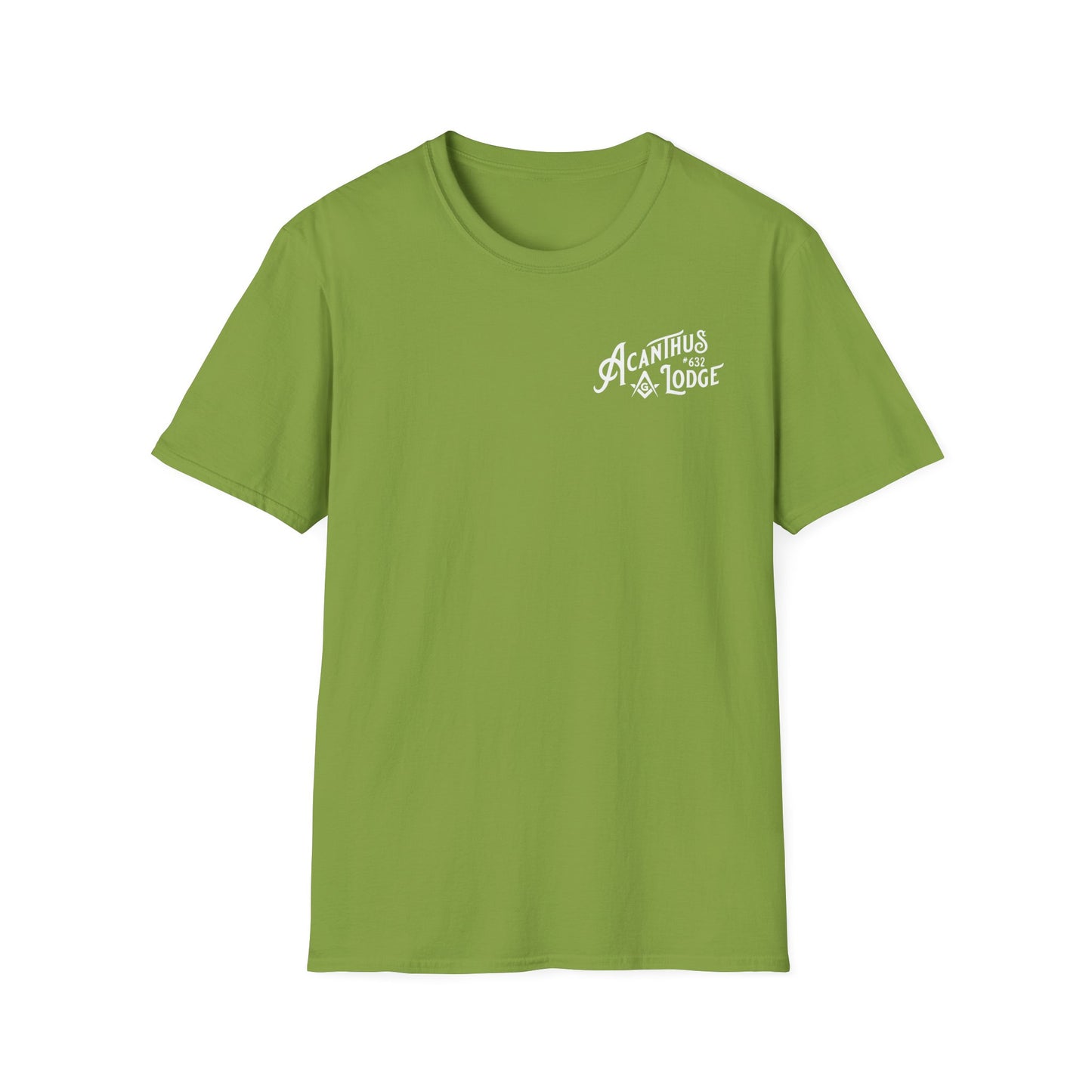 Acanthus Lodge #632 Left Chest, & Back Compass Print. Unisex Softstyle T-Shirt