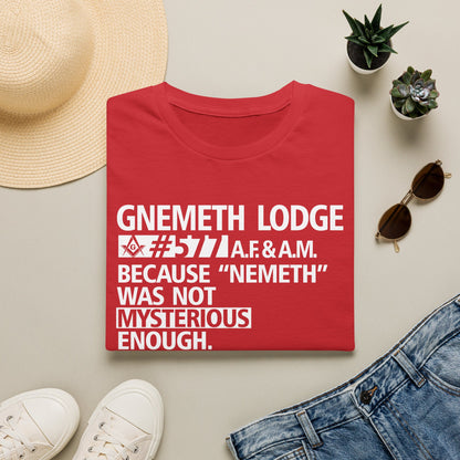 GNEMETH Lodge #5771 A.F. & A.M. T-Shirt — “Because ‘Nemeth’ Was Not Mysterious Enough”