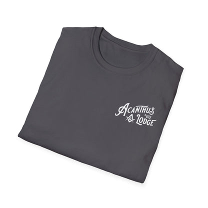 Acanthus Lodge #632 Left Chest, & Back Compass Print. Unisex Softstyle T-Shirt