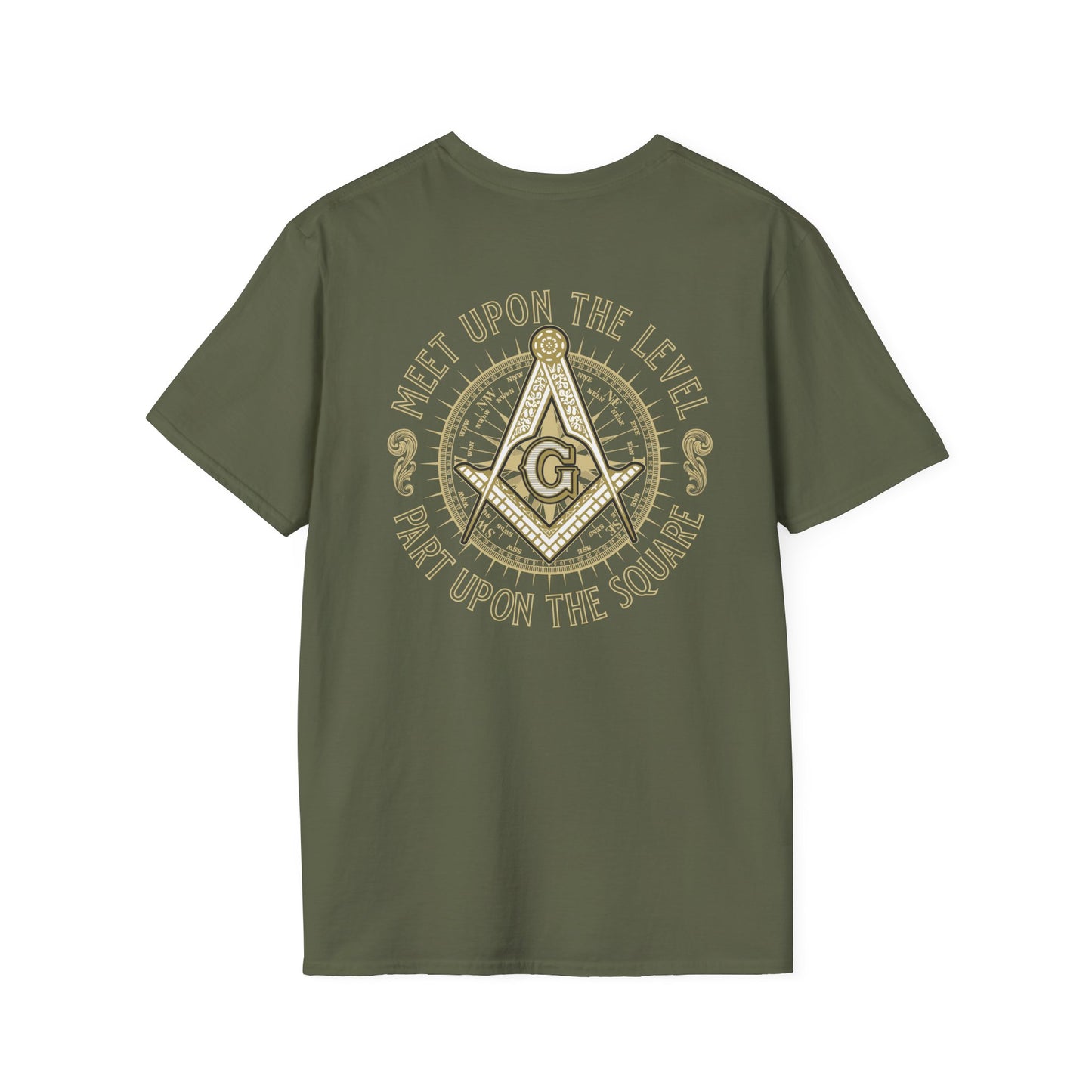 Acanthus Lodge #632 Left Chest, & Back Compass Print. Unisex Softstyle T-Shirt
