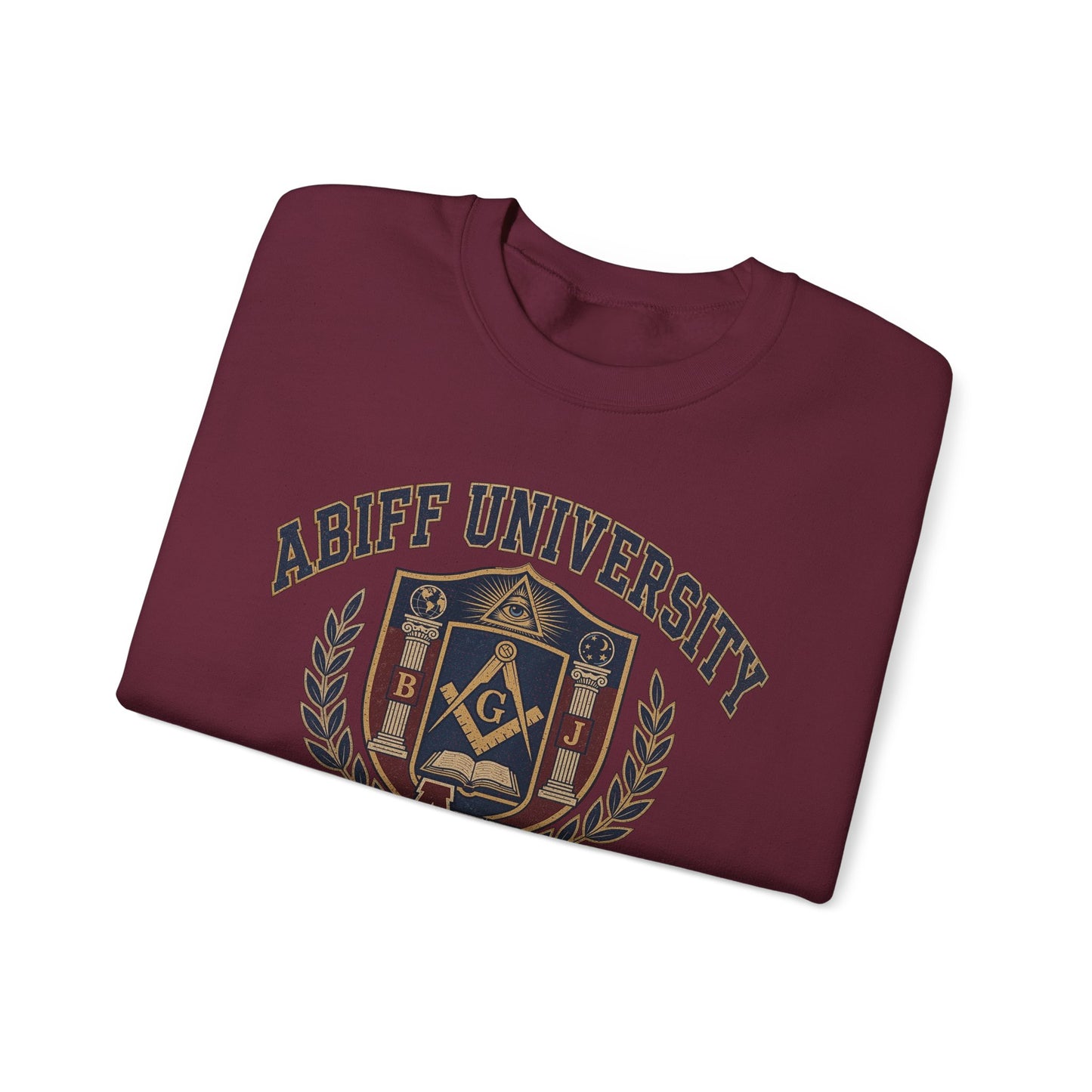 Abiff University Crest Sweatshirt — Vintage Masonic Fraternity Crewneck