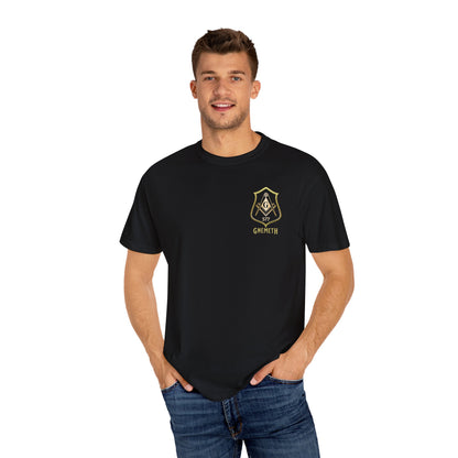 Gnemeth Left Chest Logo, Unisex Garment-Dyed T-Shirt with Vintage Shield Design