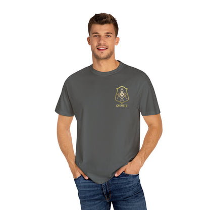 Gnemeth Left Chest Logo, Unisex Garment-Dyed T-Shirt with Vintage Shield Design
