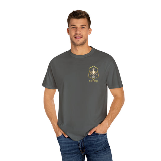 Gnemeth Left Chest Logo, Unisex Garment-Dyed T-Shirt with Vintage Shield Design