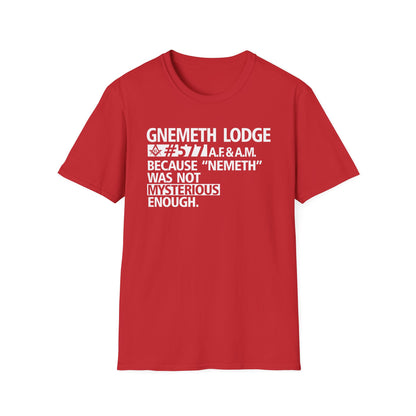GNEMETH Lodge #5771 A.F. & A.M. T-Shirt — “Because ‘Nemeth’ Was Not Mysterious Enough”