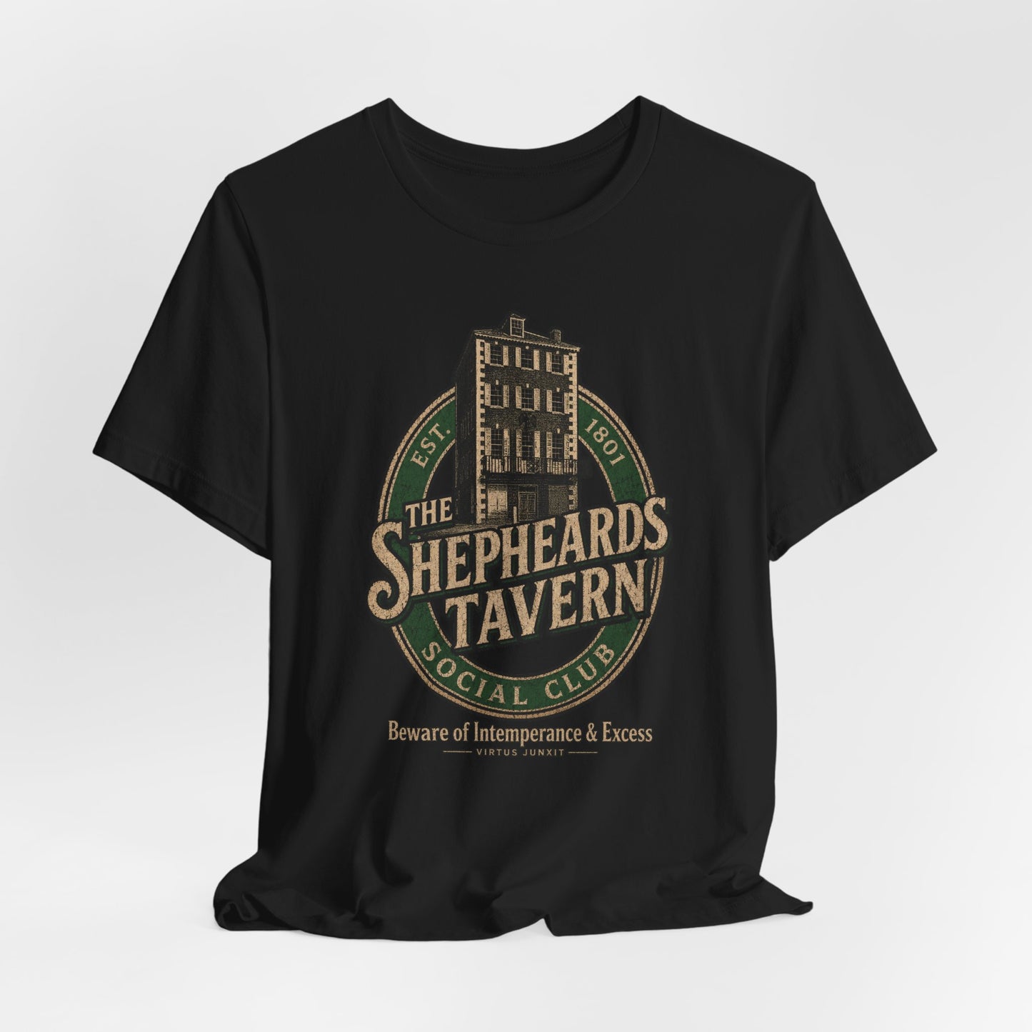 Shepheard's Tavern, Multi Valley, Vintage Pub Tee — 'Beware of Indiscretions & Excess' Logo Shirt