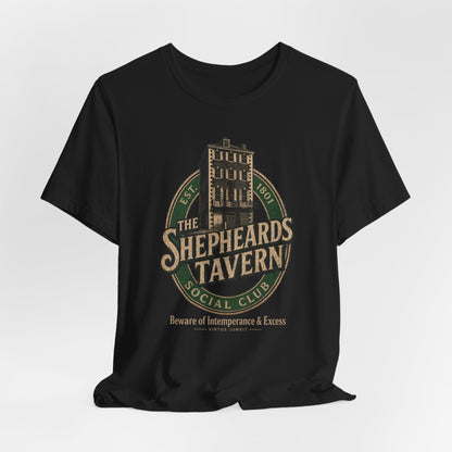Shepheard's Tavern, Multi Valley, Vintage Pub Tee — 'Beware of Indiscretions & Excess' Logo Shirt