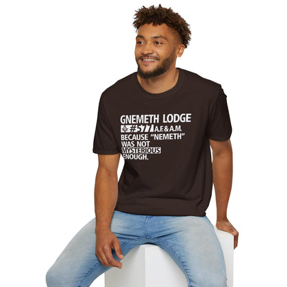 GNEMETH Lodge #5771 A.F. & A.M. T-Shirt — “Because ‘Nemeth’ Was Not Mysterious Enough”