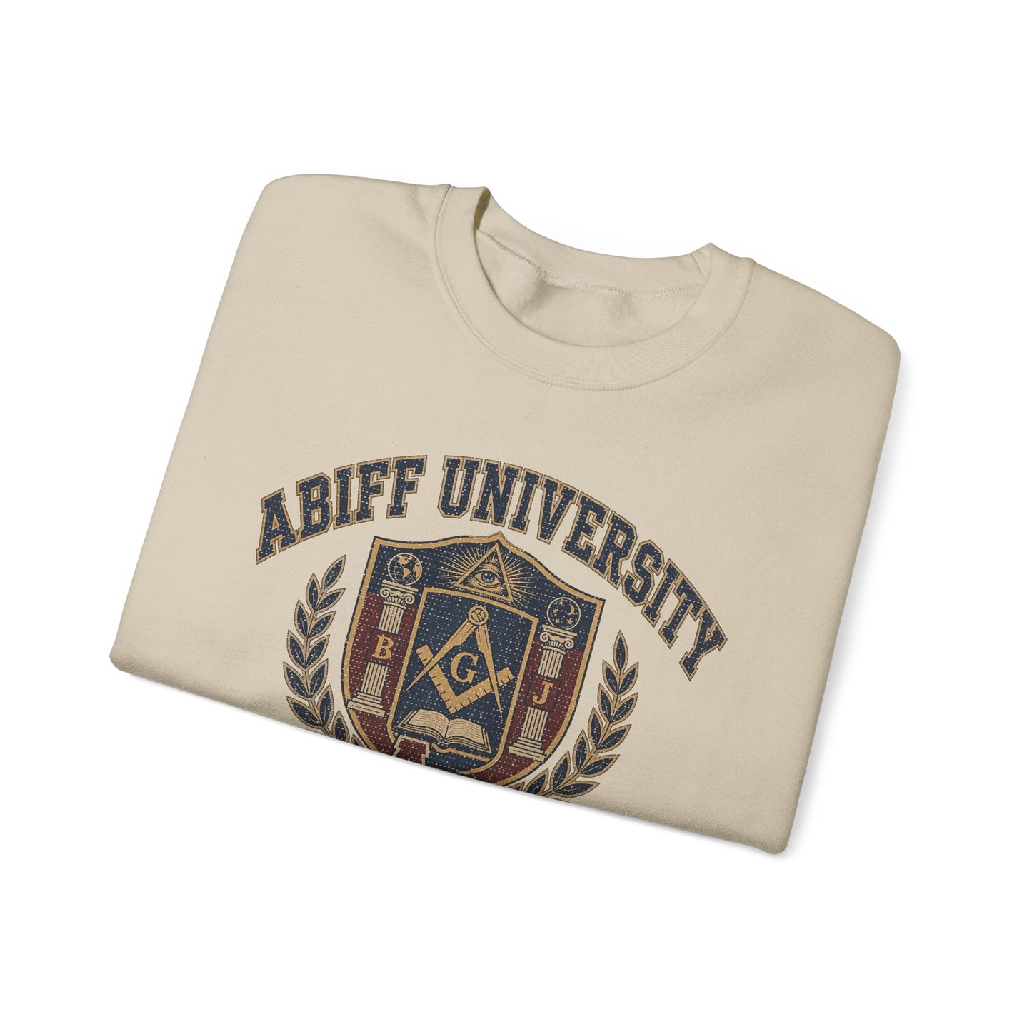 Abiff University Crest Sweatshirt — Vintage Masonic Fraternity Crewneck